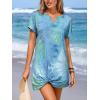 CUPSHE Bathing Suit Cover Up for Women Waffle Knit Twisted Beach Dress Short Sleeve Summer Swimsuit Coverup Swimwear(Blue Tie Dye)