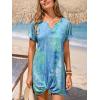 CUPSHE Bathing Suit Cover Up for Women Waffle Knit Twisted Beach Dress Short Sleeve Summer Swimsuit Coverup Swimwear(Blue Tie Dye)