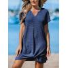 CUPSHE Bathing Suit Cover Up for Women Waffle Knit Twisted Beach Dress Short Sleeve Summer Swimsuit Coverup Swimwear(Dark Blue)