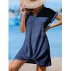 CUPSHE Bathing Suit Cover Up for Women Waffle Knit Twisted Beach Dress Short Sleeve Summer Swimsuit Coverup Swimwear(Dark Blue)