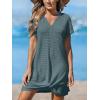 CUPSHE Bathing Suit Cover Up for Women Waffle Knit Twisted Beach Dress Short Sleeve Summer Swimsuit Coverup Swimwear(Dark Green)