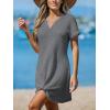 CUPSHE Bathing Suit Cover Up for Women Waffle Knit Twisted Beach Dress Short Sleeve Summer Swimsuit Coverup Swimwear(Dark Grey)