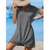 CUPSHE Bathing Suit Cover Up for Women Waffle Knit Twisted Beach Dress Short Sleeve Summer Swimsuit Coverup Swimwear(Dark Grey)