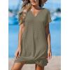 CUPSHE Bathing Suit Cover Up for Women Waffle Knit Twisted Beach Dress Short Sleeve Summer Swimsuit Coverup Swimwear(Green)