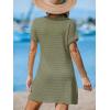 CUPSHE Bathing Suit Cover Up for Women Waffle Knit Twisted Beach Dress Short Sleeve Summer Swimsuit Coverup Swimwear(Green)