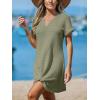 CUPSHE Bathing Suit Cover Up for Women Waffle Knit Twisted Beach Dress Short Sleeve Summer Swimsuit Coverup Swimwear(Green)