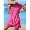 CUPSHE Bathing Suit Cover Up for Women Waffle Knit Twisted Beach Dress Short Sleeve Summer Swimsuit Coverup Swimwear(Hot Pink)