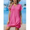 CUPSHE Bathing Suit Cover Up for Women Waffle Knit Twisted Beach Dress Short Sleeve Summer Swimsuit Coverup Swimwear(Hot Pink)