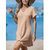 CUPSHE Bathing Suit Cover Up for Women Waffle Knit Twisted Beach Dress Short Sleeve Summer Swimsuit Coverup Swimwear(Khaki)