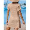 CUPSHE Bathing Suit Cover Up for Women Waffle Knit Twisted Beach Dress Short Sleeve Summer Swimsuit Coverup Swimwear(Khaki)
