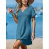 CUPSHE Bathing Suit Cover Up for Women Waffle Knit Twisted Beach Dress Short Sleeve Summer Swimsuit Coverup Swimwear(Lake Blue)