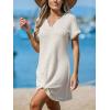 CUPSHE Bathing Suit Cover Up for Women Waffle Knit Twisted Beach Dress Short Sleeve Summer Swimsuit Coverup Swimwear(Off-white)