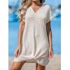 CUPSHE Bathing Suit Cover Up for Women Waffle Knit Twisted Beach Dress Short Sleeve Summer Swimsuit Coverup Swimwear(Off-white)