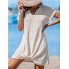 CUPSHE Bathing Suit Cover Up for Women Waffle Knit Twisted Beach Dress Short Sleeve Summer Swimsuit Coverup Swimwear(Off-white)