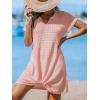 CUPSHE Bathing Suit Cover Up for Women Waffle Knit Twisted Beach Dress Short Sleeve Summer Swimsuit Coverup Swimwear(Pink)