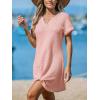CUPSHE Bathing Suit Cover Up for Women Waffle Knit Twisted Beach Dress Short Sleeve Summer Swimsuit Coverup Swimwear(Pink)