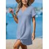 CUPSHE Bathing Suit Cover Up for Women Waffle Knit Twisted Beach Dress Short Sleeve Summer Swimsuit Coverup Swimwear(Sky Blue)