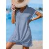 CUPSHE Bathing Suit Cover Up for Women Waffle Knit Twisted Beach Dress Short Sleeve Summer Swimsuit Coverup Swimwear(Sky Blue)