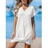 CUPSHE Bathing Suit Cover Up for Women Waffle Knit Twisted Beach Dress Short Sleeve Summer Swimsuit Coverup Swimwear(White)