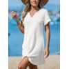 CUPSHE Bathing Suit Cover Up for Women Waffle Knit Twisted Beach Dress Short Sleeve Summer Swimsuit Coverup Swimwear(White)