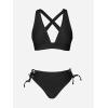 CUPSHE Bikini Set for Women Two Piece Swimsuit V Neck Triangle Top Wide Straps Cross Back Lace up Mid Rise(Black)