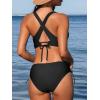 CUPSHE Bikini Set for Women Two Piece Swimsuit V Neck Triangle Top Wide Straps Cross Back Lace up Mid Rise(Black)