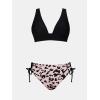 CUPSHE Bikini Set for Women Two Piece Swimsuit V Neck Triangle Top Wide Straps Cross Back Lace up Mid Rise(Black/Leopard)