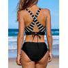 CUPSHE Bikini Set for Women Two Piece Swimsuit V Neck Triangle Top Wide Straps Cross Back Lace up Mid Rise(Black/White Stripe)