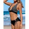CUPSHE Bikini Set for Women Two Piece Swimsuit V Neck Triangle Top Wide Straps Cross Back Lace up Mid Rise(Black/White Stripe)