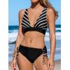 CUPSHE Bikini Set for Women Two Piece Swimsuit V Neck Triangle Top Wide Straps Cross Back Lace up Mid Rise(Black/White Stripe)