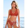 CUPSHE Bikini Set for Women Two Piece Swimsuit V Neck Triangle Top Wide Straps Cross Back Lace up Mid Rise(Brick Red/Tropicl)