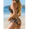 CUPSHE Bikini Set for Women Two Piece Swimsuit V Neck Triangle Top Wide Straps Cross Back Lace up Mid Rise(Espresso Brown/Leopard)