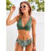 CUPSHE Bikini Set for Women Two Piece Swimsuit V Neck Triangle Top Wide Straps Cross Back Lace up Mid Rise(Eucalyptus Green/White Floral)