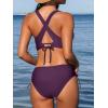 CUPSHE Bikini Set for Women Two Piece Swimsuit V Neck Triangle Top Wide Straps Cross Back Lace up Mid Rise(Grape Purple)