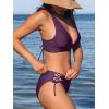 CUPSHE Bikini Set for Women Two Piece Swimsuit V Neck Triangle Top Wide Straps Cross Back Lace up Mid Rise(Grape Purple)