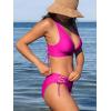 CUPSHE Bikini Set for Women Two Piece Swimsuit V Neck Triangle Top Wide Straps Cross Back Lace up Mid Rise(Magenta)