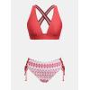 CUPSHE Bikini Set for Women Two Piece Swimsuit V Neck Triangle Top Wide Straps Cross Back Lace up Mid Rise(Magenta Red/Tribal)