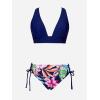 CUPSHE Bikini Set for Women Two Piece Swimsuit V Neck Triangle Top Wide Straps Cross Back Lace up Mid Rise(Navy Blue/Floral)