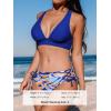 CUPSHE Bikini Set for Women Two Piece Swimsuit V Neck Triangle Top Wide Straps Cross Back Lace up Mid Rise(Navy Blue/Tropical)