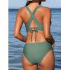 CUPSHE Bikini Set for Women Two Piece Swimsuit V Neck Triangle Top Wide Straps Cross Back Lace up Mid Rise(Olive Green)
