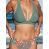 CUPSHE Bikini Set for Women Two Piece Swimsuit V Neck Triangle Top Wide Straps Cross Back Lace up Mid Rise(Olive Green/Floral)