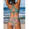 CUPSHE Bikini Set for Women Two Piece Swimsuit V Neck Triangle Top Wide Straps Cross Back Lace up Mid Rise(Olive Green/Floral)