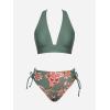 CUPSHE Bikini Set for Women Two Piece Swimsuit V Neck Triangle Top Wide Straps Cross Back Lace up Mid Rise(Olive Green/Floral)