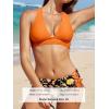CUPSHE Bikini Set for Women Two Piece Swimsuit V Neck Triangle Top Wide Straps Cross Back Lace up Mid Rise(Orange Black Print)