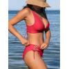 CUPSHE Bikini Set for Women Two Piece Swimsuit V Neck Triangle Top Wide Straps Cross Back Lace up Mid Rise(Red)