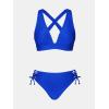 CUPSHE Bikini Set for Women Two Piece Swimsuit V Neck Triangle Top Wide Straps Cross Back Lace up Mid Rise(Royal Blue)