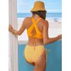 CUPSHE Bikini Set for Women Two Piece Swimsuit V Neck Triangle Top Wide Straps Cross Back Lace up Mid Rise(Yellow/Floral)