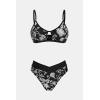 CUPSHE Bikini Set for Women Two Piece Swimsuits Cut Out High Waisted Scoop Neck V Cut Bottom(Black/White Floral)