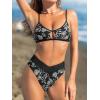 CUPSHE Bikini Set for Women Two Piece Swimsuits Cut Out High Waisted Scoop Neck V Cut Bottom(Black/White Floral)