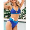 CUPSHE Bikini Set for Women Two Piece Swimsuits Cut Out High Waisted Scoop Neck V Cut Bottom(Lapis Blue/Sky Blue)